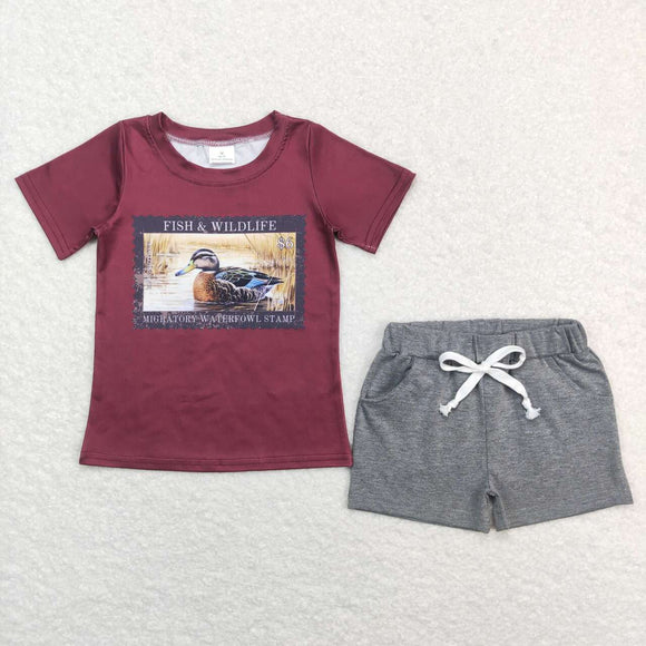 BSSO0472-- duck short sleeve shirt and shorts boy outfits