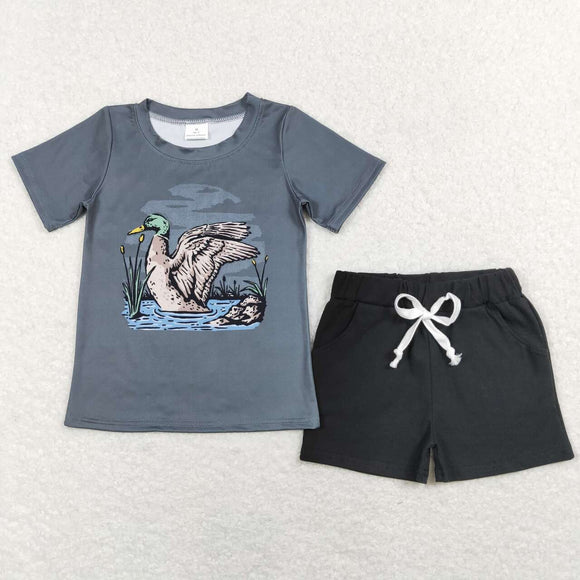 BSSO0487-- duck short sleeve shirt and shorts boy outfits