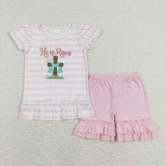 GSSO0382-- pink embroidered flower cross girls pink outfits