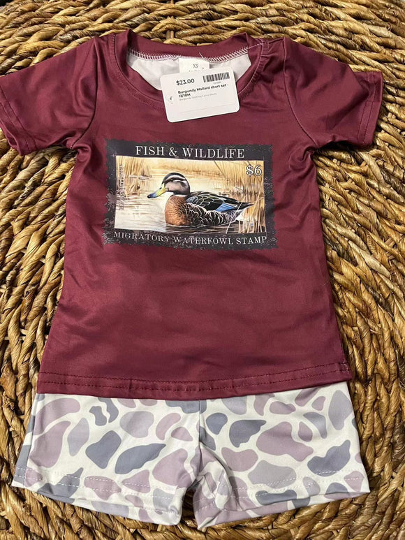 duck wild life short sleeve shirt and camo shorts boy outfit