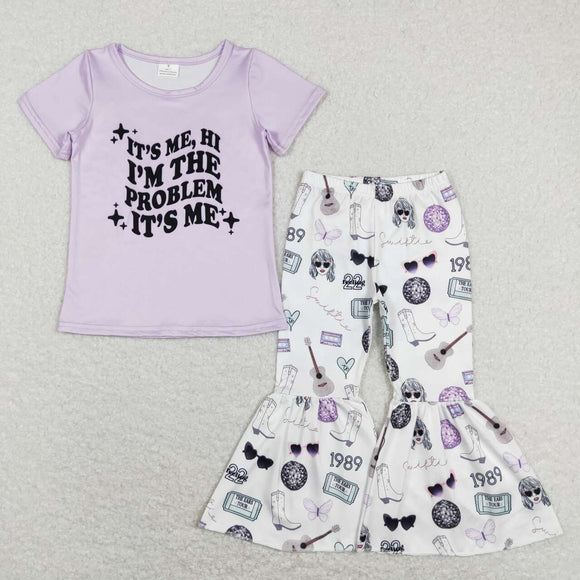 GSPO1246---singer purple short sleeve girls outfits