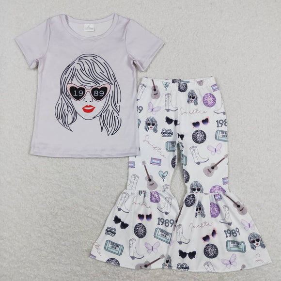 GSPO1248---gray short sleeve girls outfits
