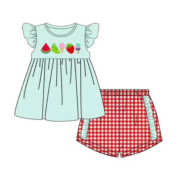 close time: May 19 custom style no moq summer  green plaid girls outfits