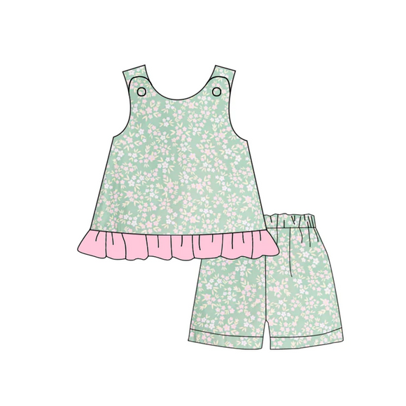 close time: May 19 custom style no moq floral green girls outfits