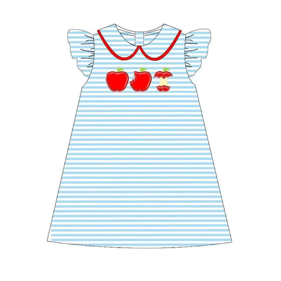 close time: May 25 custom style no moq apple blue striped girl dress
