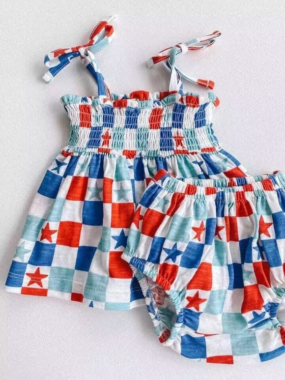 close time: May 25 custom style no moq 4th of July plaid girl outfits
