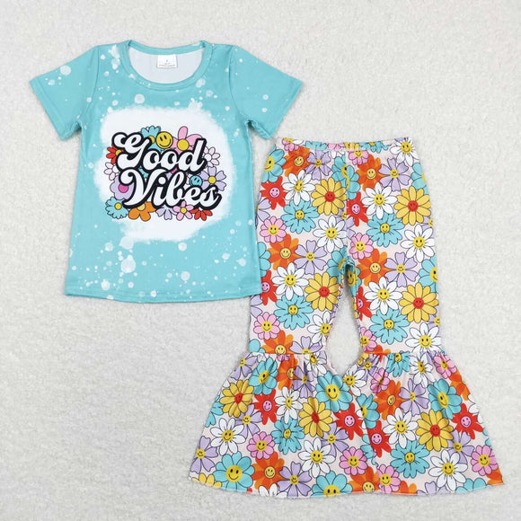 GSPO1239--- good vibes flower short sleeve girls outfits