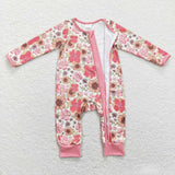 LR0895--long sleeve flower pink baby sleeper