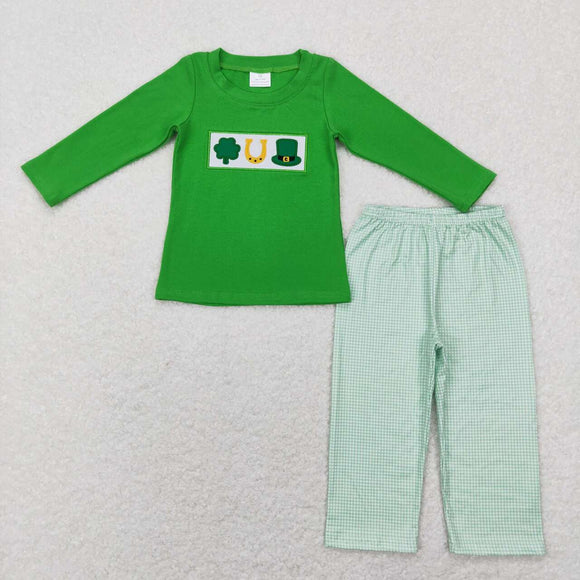 BLP0376--- long sleeve embroidery St. Patrick boy outfits