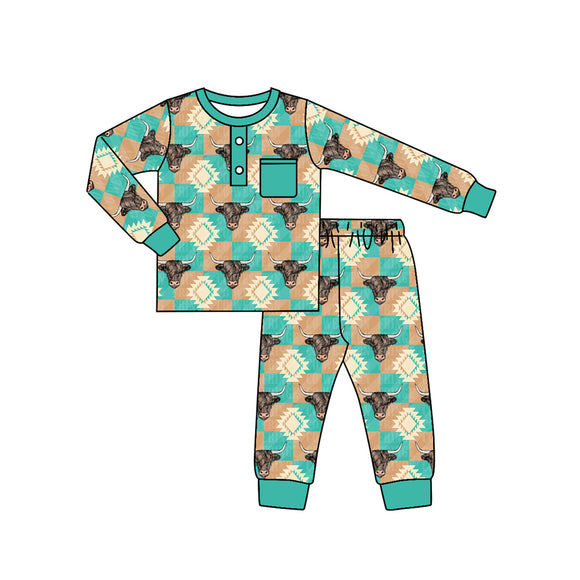 BLP0498  pre order long sleeve western Aztec cow boy pajamas