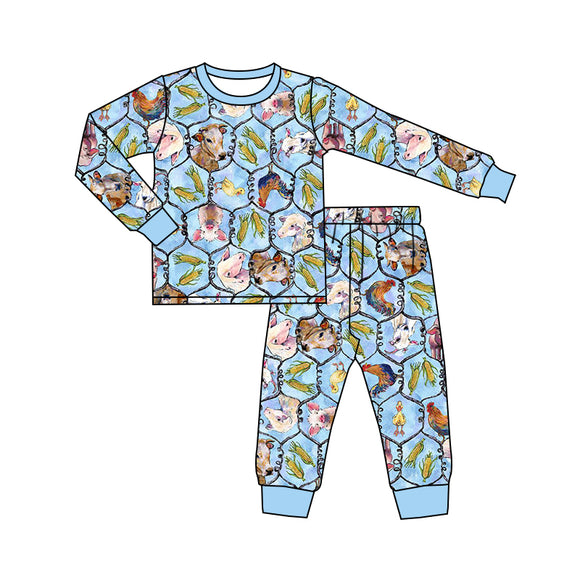 BLP0501 pre order long sleeve farm blue boy pajamas