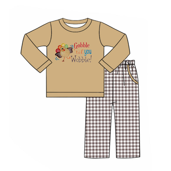 BLP0503 pre order long sleeve gobble plaid boy pajamas