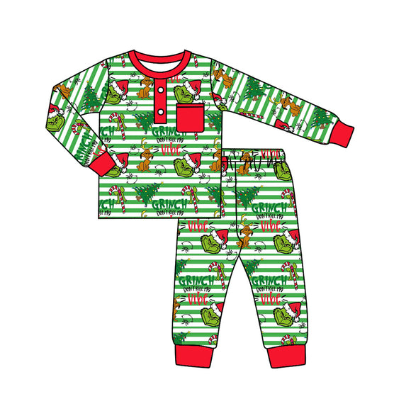 BLP0507 pre order long sleeve Christmas cartoon  green boy pajamas
