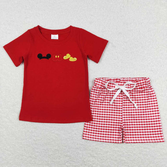BSSO0416-- summer cartoon mouse red  embroidery boy outfits