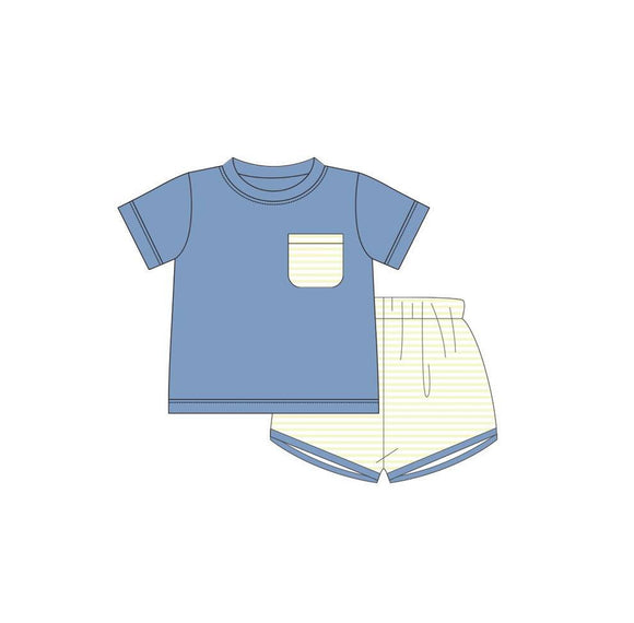 Deadline May 15 pre order Short sleeves blue pocket top stripe shorts boys clothes