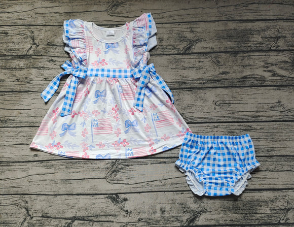 Flag blue bow floral tunic bummies girls 4th of july outfits