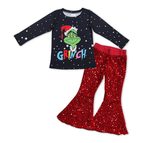 GLP1008-- Christmas top + red sequins pants girls clothing