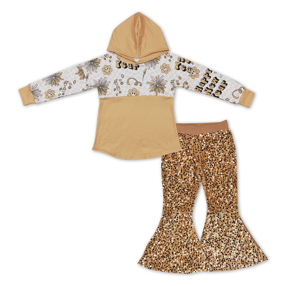 GLP1022--Happy new year top + sequins pants girls clothing