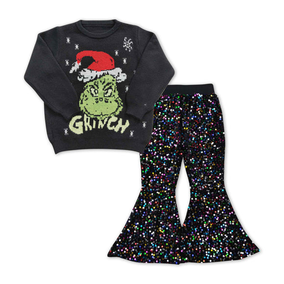 GLP1086--Christmas black sweater top + sequins pants girls clothing