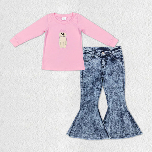 GLP1148 dog pink girls  top + jeans outfits