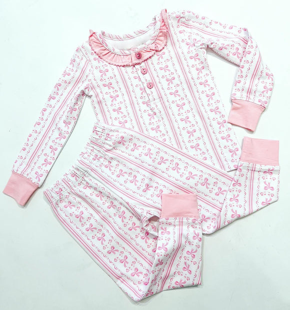 GLP1212 pre order Long sleeves bow pink girl pajamas