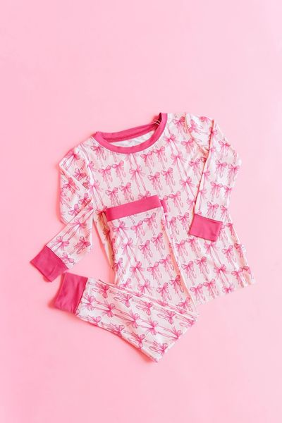 GLP12114  pre order Long sleeves bow pink girl pajamas