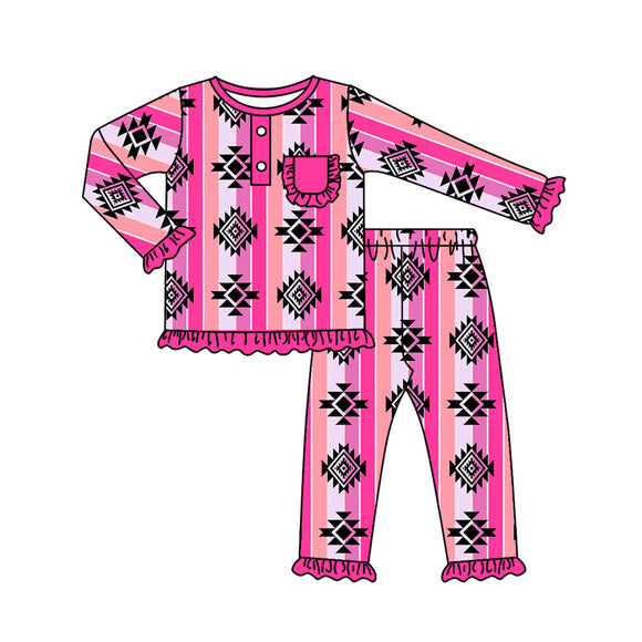 GLP1222 pre order Long sleeves Aztec pink girl pajamas