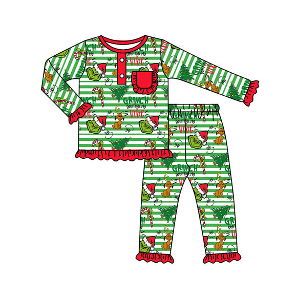 GLP1228 pre order Long sleeves Christmas cartoon green girls pajamas