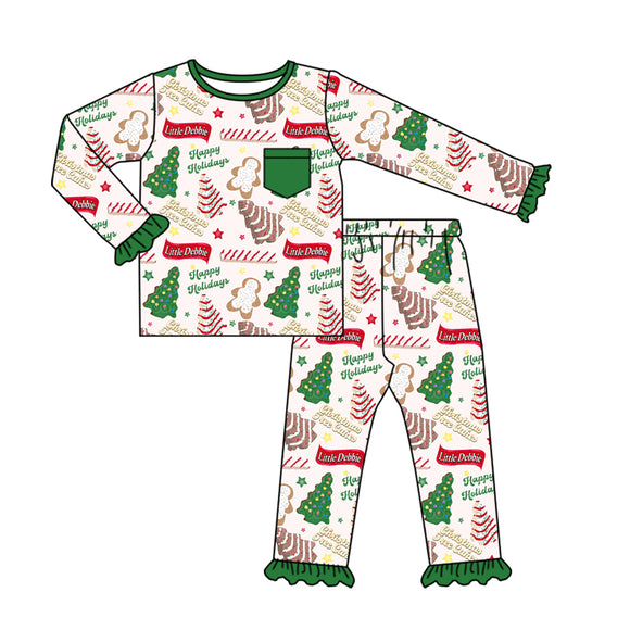 GLP1229 pre order Long sleeves Christmas cake green girls pajamas