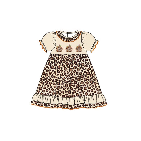 GSD1347 pre order short sleeves pumpkin fall leopard girls dress