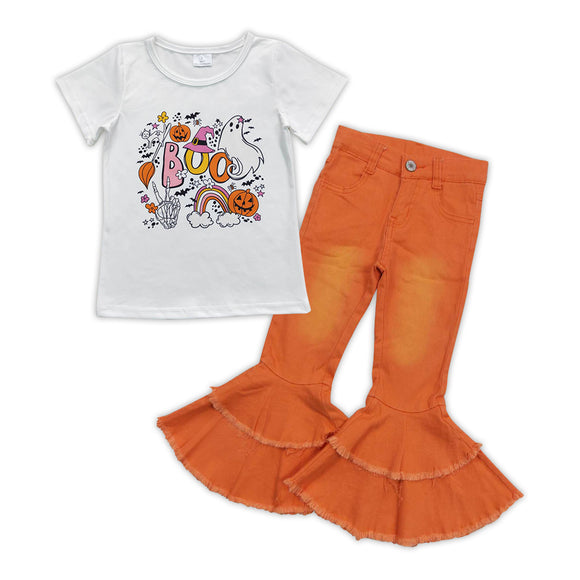 Halloween boo girls top + orange jeans outfits