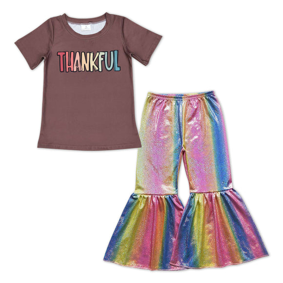 GSPO0979-- thankful top & colorful satin girls outfits
