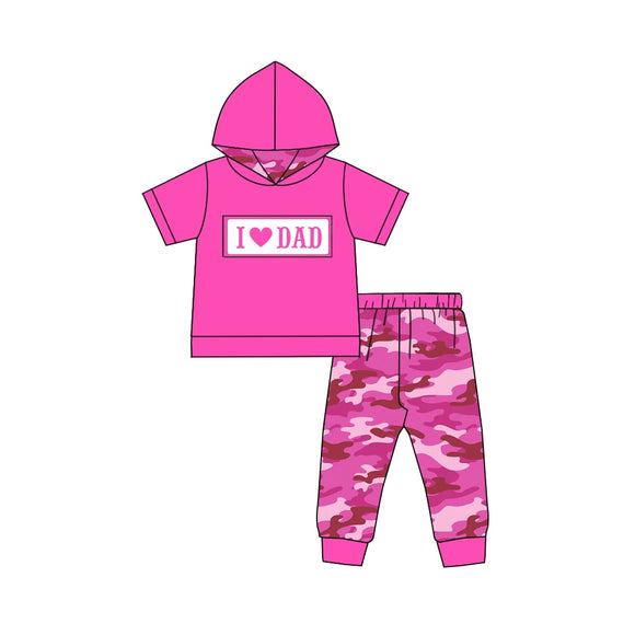 GSPO1193-pre order love dad pink short sleeve shirt and pants boy outfits