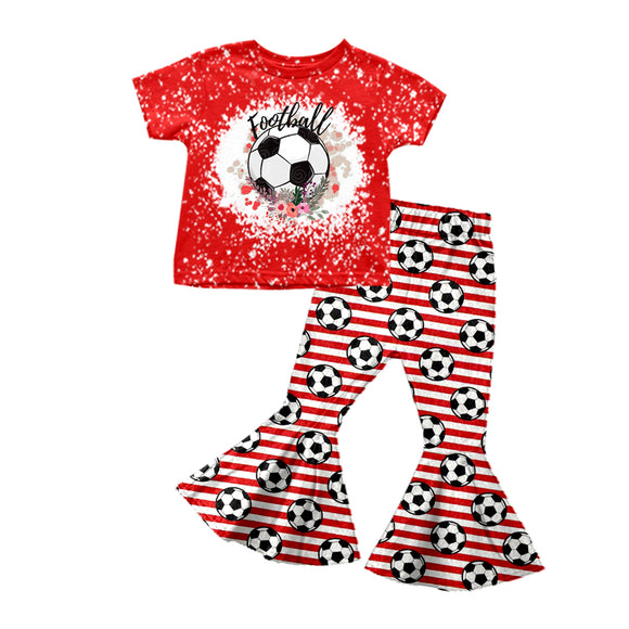 GSPO1197--pre order football red shirt and bell pants girls outfits