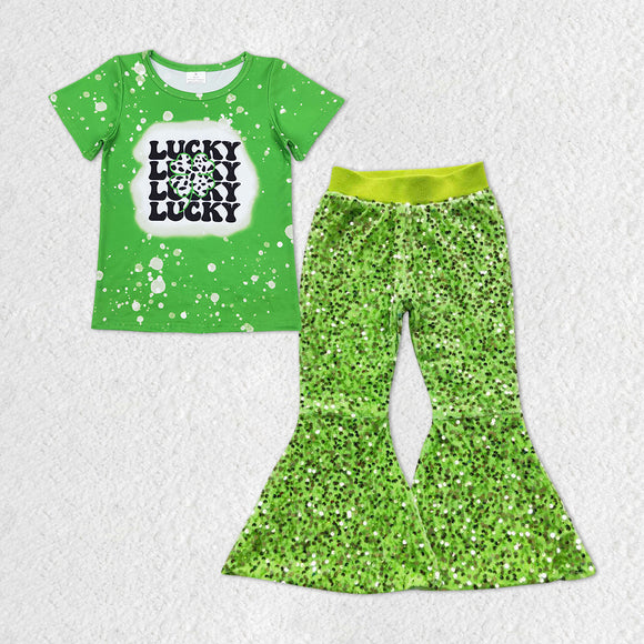GSPO1298 green lucky sequins pants girls clothing