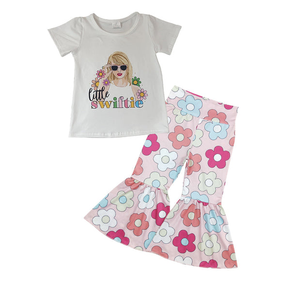 White floral top bell bottom pants singer girls outfits