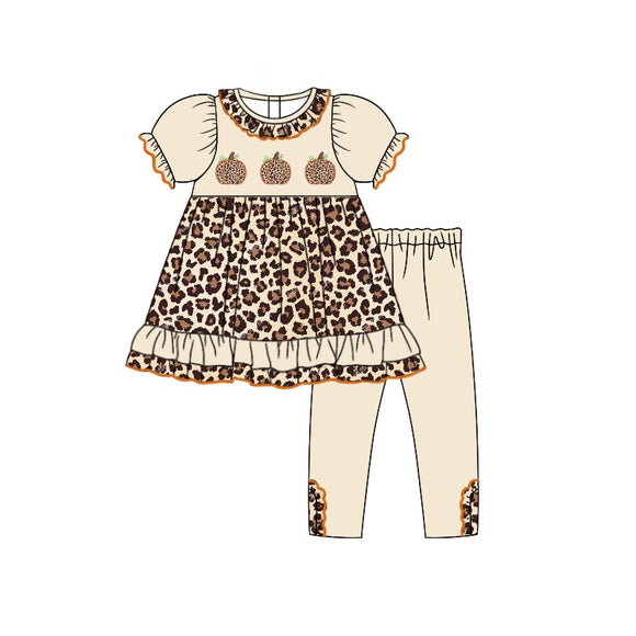 GSPO1616 pre order Short sleeves pumpkin leopard girl outfits
