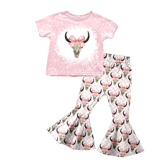 CSPO1619 pre order  western skull cow bow pink girl outfits