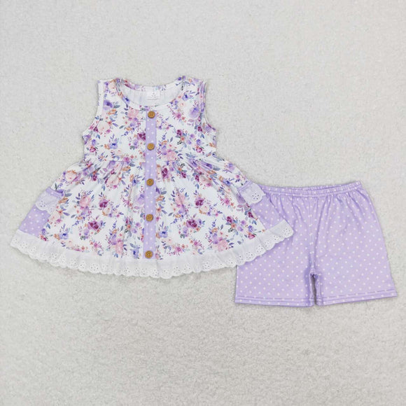 GSSO0402--summer floral purple girls outfits