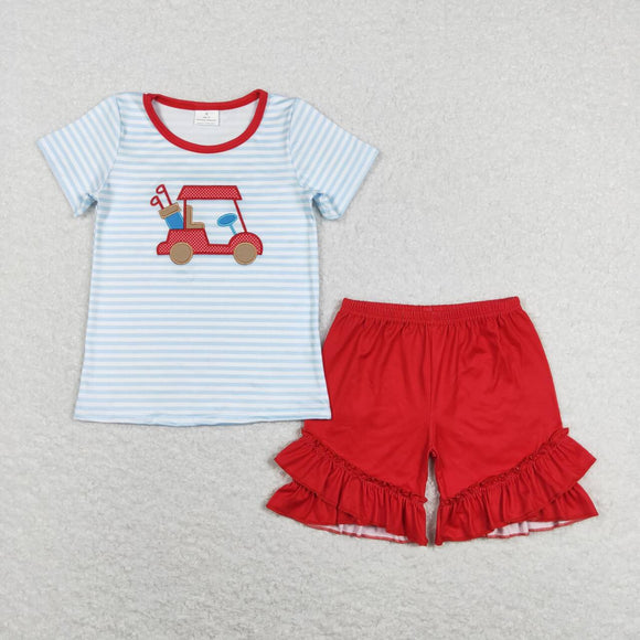 GSSO0432-- summer Golf cart embroidery girls outfits