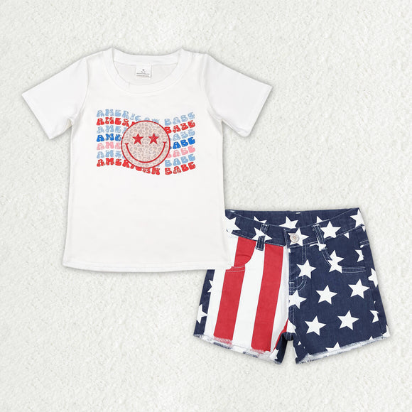 GSSO1439 4th of July flag top +  shorts jeans outfits