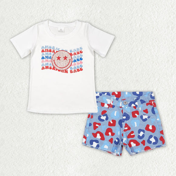 GSSO1441 4th of July flag top +  leopard shorts jeans outfits