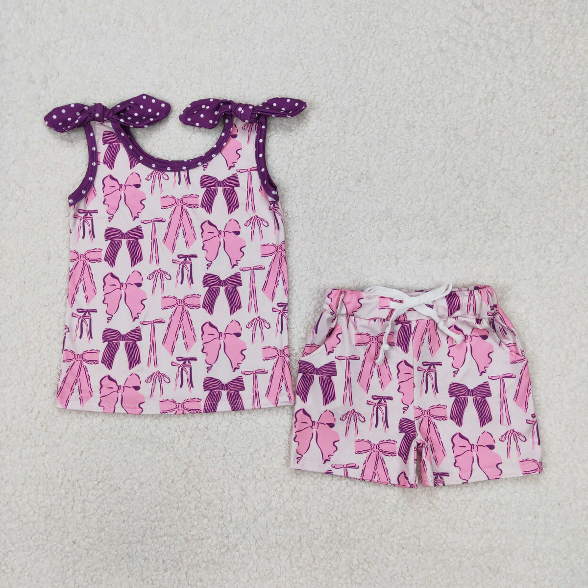 PINK BOW GIRLS SLEEPWEAR SHORT SET - PINK