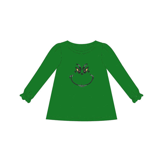 GT0610 pre order Long sleeves Christmas cartoon green girls top