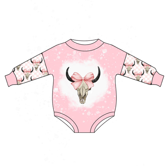 LR1034 pre order long sleeves western skull cow bow pink bubble
