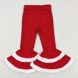P0334--Christmas ripped red and white fur jeans