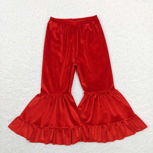 P0417-- red milk silk girls bell bottom long pants