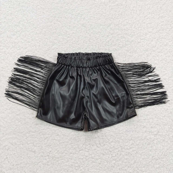 black tassel leather shorts