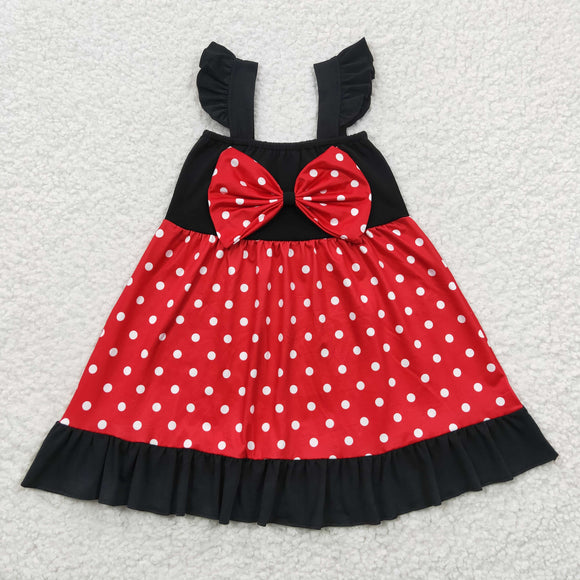 new style big bow red and black dot girls outfit