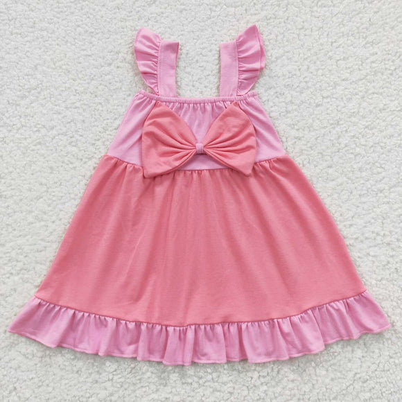 new style big bow pink girls dress